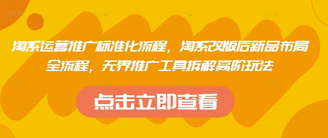 淘系运营推广标准化流程，​淘系改版后新品布局全流程，无界推广工具拆解高阶玩法-Ai创业网