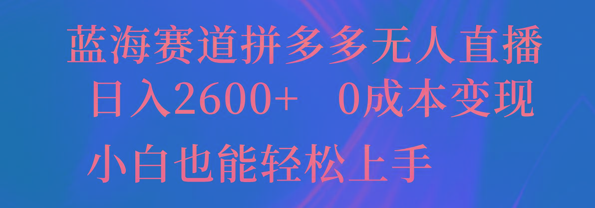 蓝海赛道拼多多无人直播，日入2600+，0成本变现，小白也能轻松上手-Ai创业网
