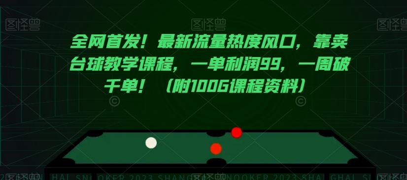 全网首发！最新流量热度风口，靠卖台球教学课程，一单利润99，一周破千单！（附100G课程资料）-Ai创业网