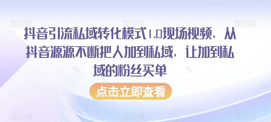 抖音引流私域转化模式1.0现场视频，从抖音源源不断把人加到私域，让加到私域的粉丝买单-Ai创业网