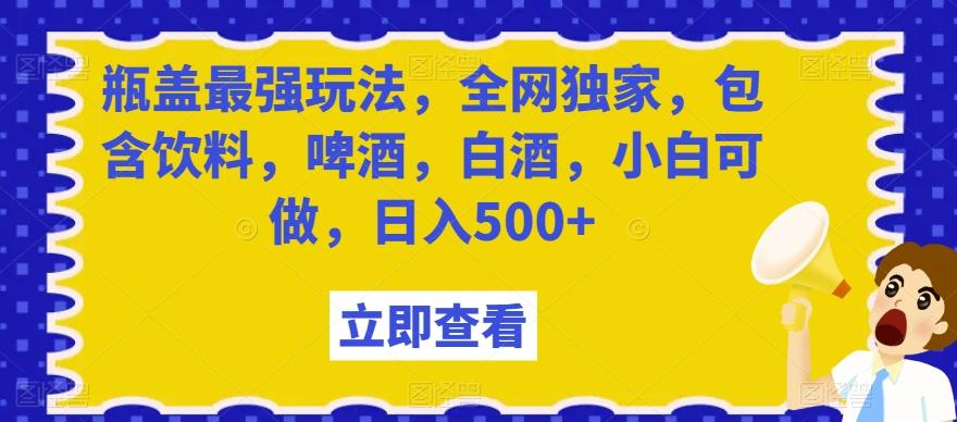 瓶盖最强玩法，全网独家，包含饮料，啤酒，白酒，小白可做，日入500+【揭秘】-Ai创业网