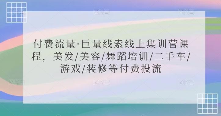 付费流量·巨量线索线上集训营课程，美发/美容/舞蹈培训/二手车/游戏/装修等付费投流-Ai创业网