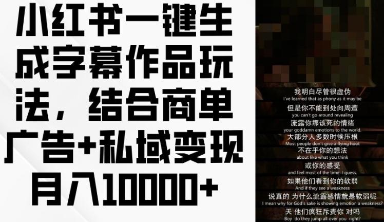 小红书一键生成字幕作品玩法，结合商单广告+私域变现月入1w+【揭秘】-Ai创业网