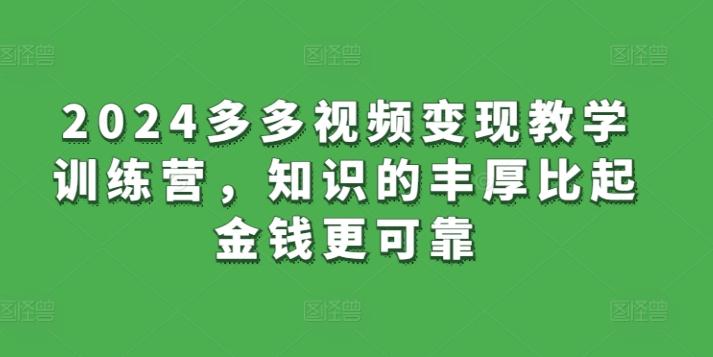 2024多多视频变现教学训练营，知识的丰厚比起金钱更可靠-Ai创业网