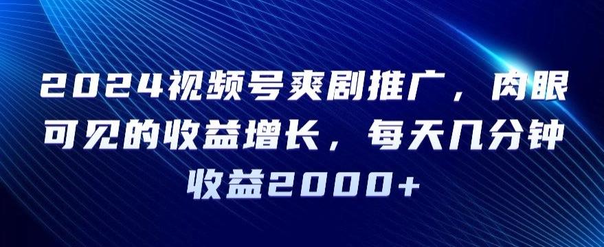 2024视频号爽剧推广，肉眼可见的收益增长，每天几分钟收益2000+【揭秘】-Ai创业网