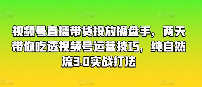 视频号直播带货投放操盘手，两天带你吃透视频号运营技巧，纯自然流3.0实战打法-Ai创业网