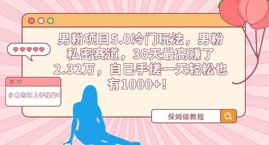 男粉项目5.0冷门玩法，男粉私密赛道，30天最高赚了2.32万，自己手搓一天轻松也有1000+【揭秘】-Ai创业网