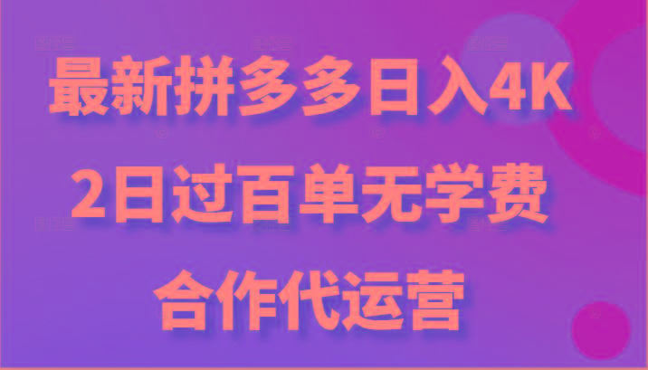 最新拼多多，日入4K+，2日过百单无学费，合作代运营-Ai创业网