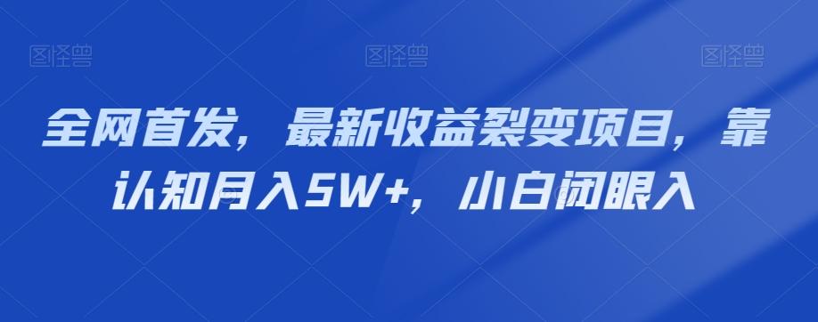 全网首发，最新收益裂变项目，靠认知月入5W+，小白闭眼入-Ai创业网