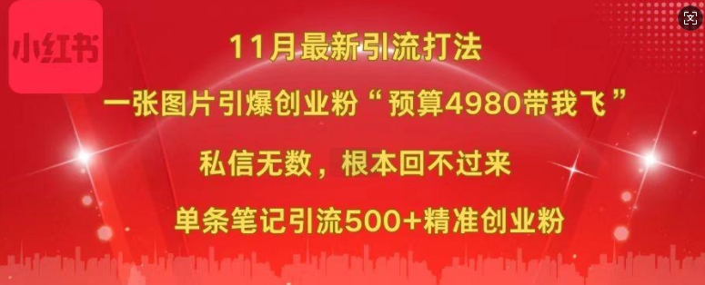 小红书11月最新图片打粉，一张图片引爆创业粉，“预算4980带我飞”，单条引流500+精准创业粉-Ai创业网