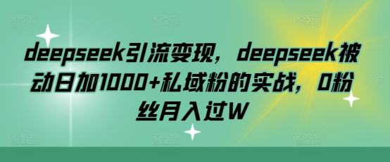 deepseek引流变现，deepseek被动日加1000+私域粉的实战，0粉丝月入过W-Ai创业网