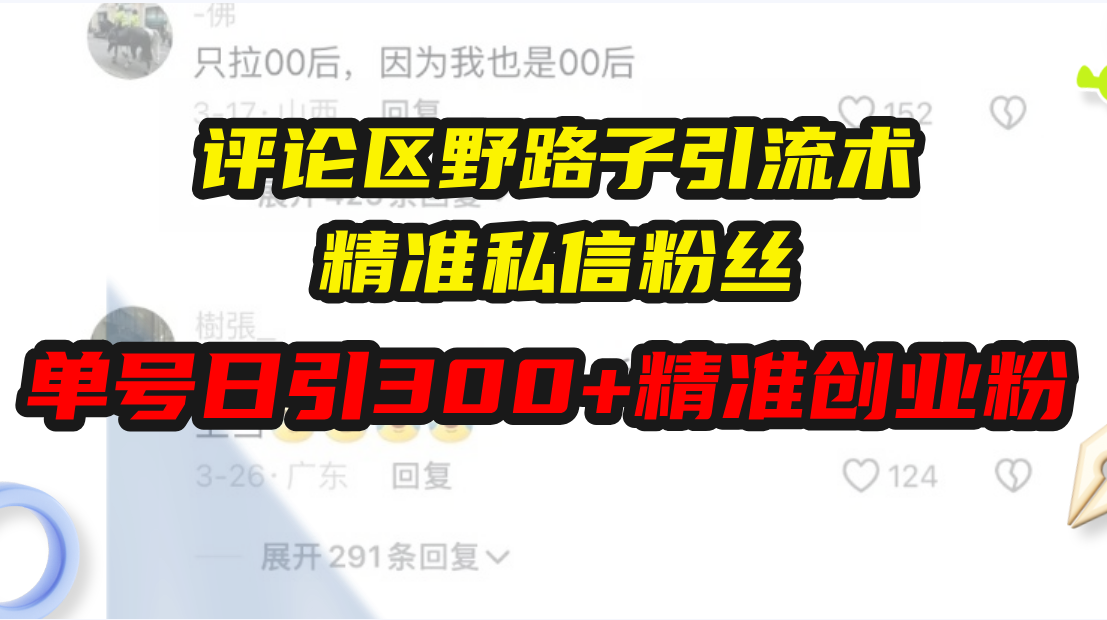 评论区野路子引流术，精准私信粉丝，单号日引流300+精准创业粉-Ai创业网