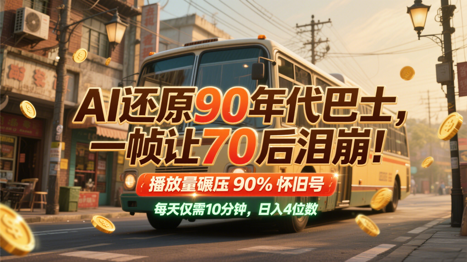 AI还原90年代巴士，一帧让70后泪崩！播放量碾压90%怀旧号，每天10分钟，日入4位数-Ai创业网
