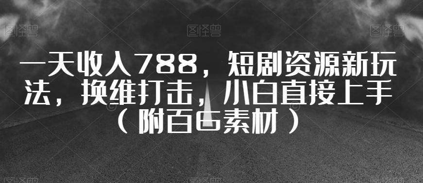一天收入788，短剧资源新玩法，换维打击，小白直接上手（附百G素材）【揭秘】-Ai创业网