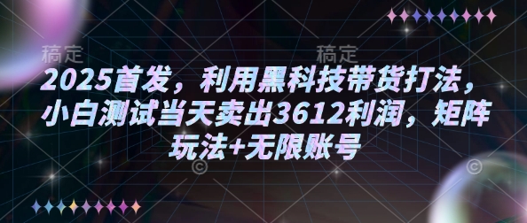 2025首发，利用黑科技带货打法，小白测试当天卖出3612利润，矩阵玩法+无限账号【揭秘】-Ai创业网