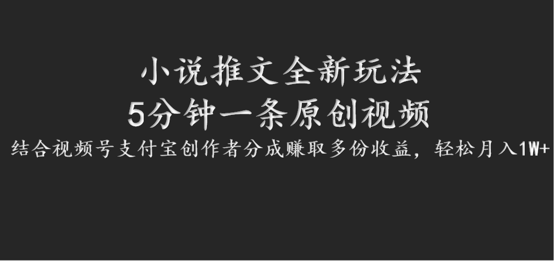 小说推文全新玩法，5分钟一条原创视频，结合视频号支付宝创作者分成赚取多份收益-Ai创业网