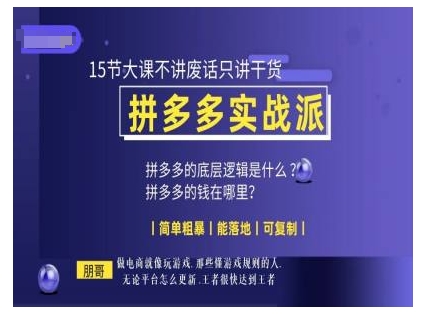 朋哥电商(拼多多实战派)，15节大课不讲废话只讲干货，简单粗暴 能落地 可复制-Ai创业网