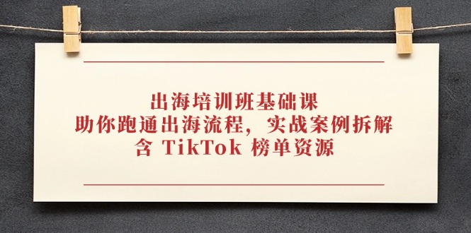 出海培训班基础课，助你跑通出海流程，实战案例拆解，含 TikTok 榜单资源-Ai创业网