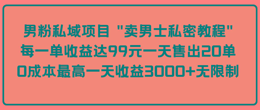 (9730期)男粉私域项目 “卖男士私密教程” 每一单收益达99元一天售出20单-Ai创业网