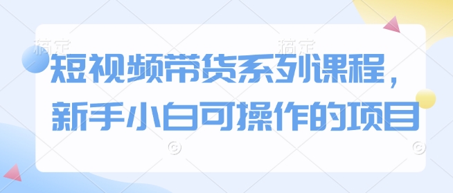 短视频带货系列课程，新手小白可操作的项目-Ai创业网