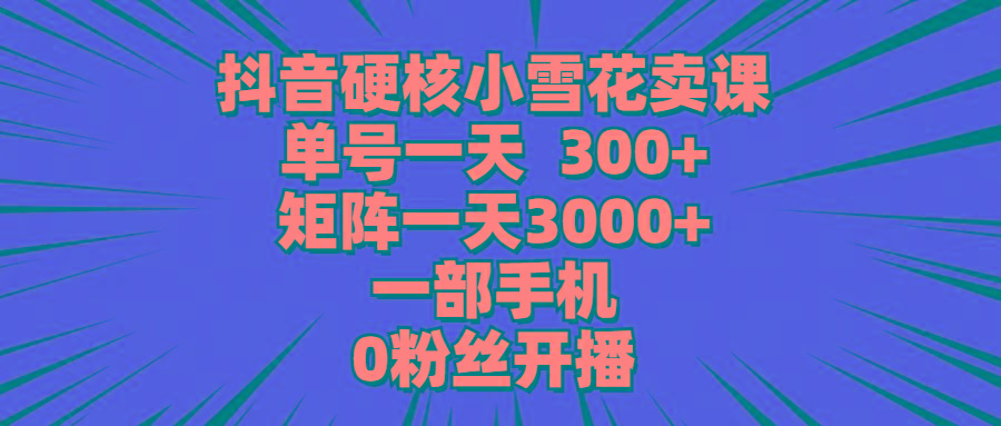 (9551期)抖音硬核小雪花卖课，单号一天300+，矩阵一天3000+，一部手机0粉丝开播-Ai创业网